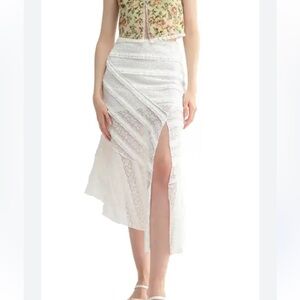 All In Favor | Ivory Lace Asymmetrical Midi Skirt